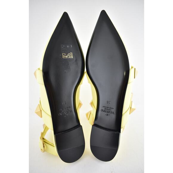 Valentino Rockstud Roman Stud Lime Yellow Ankle Strap Ballet Ballerina Flat 36 - Picture 12 of 12